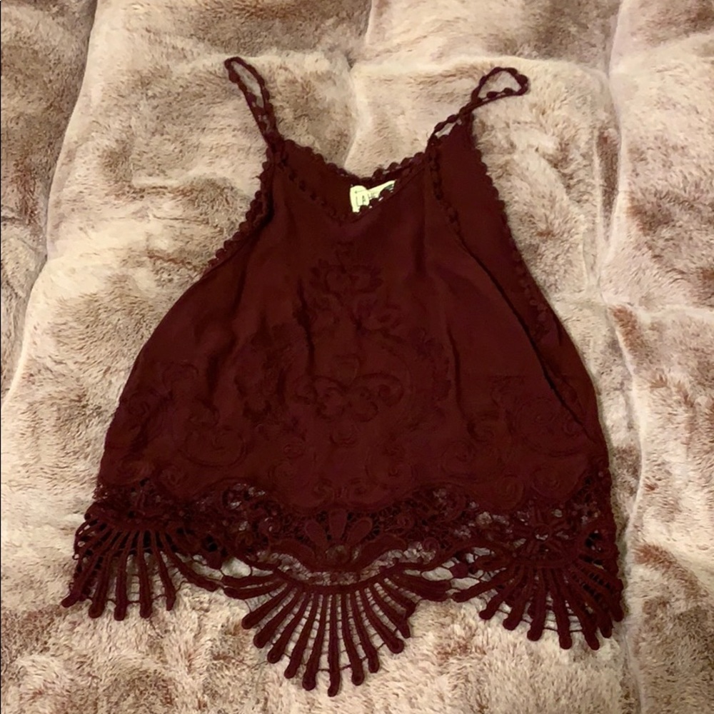 Maroon ruffle tank top